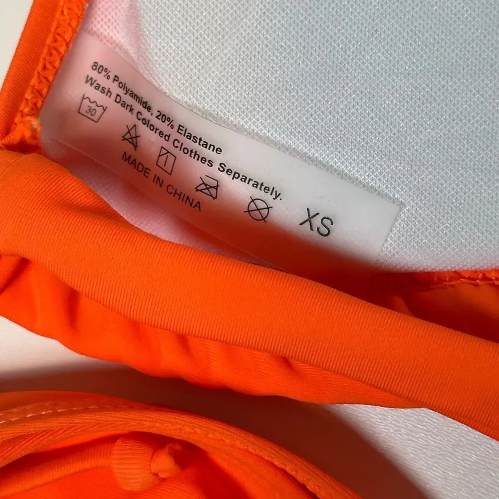 Womens 2 Piece Swimsuit Orange Halter Bikini XS Tie Side Bottoms Swimwear